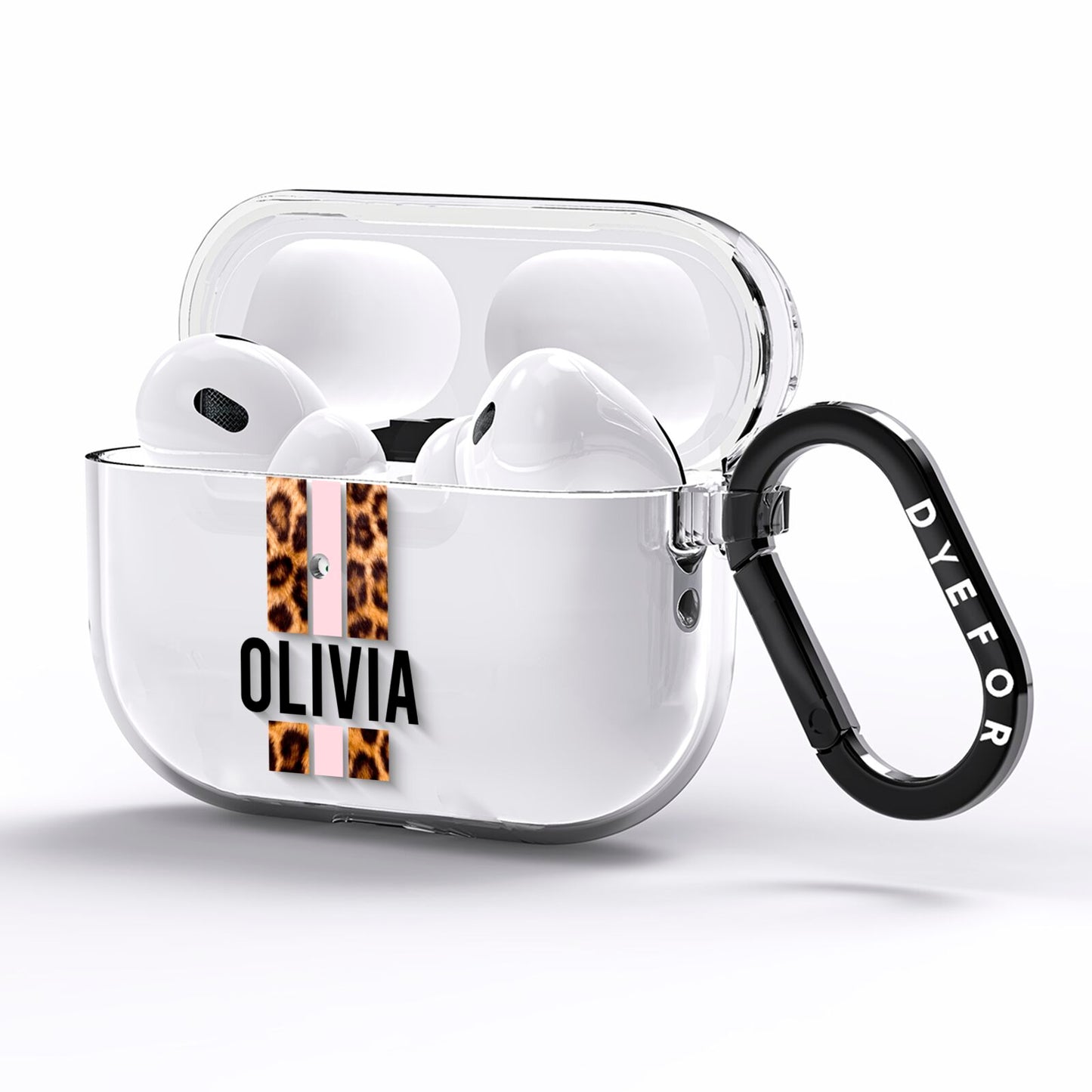 Personalised Leopard Print Stripe AirPods Pro Clear Case Side Image