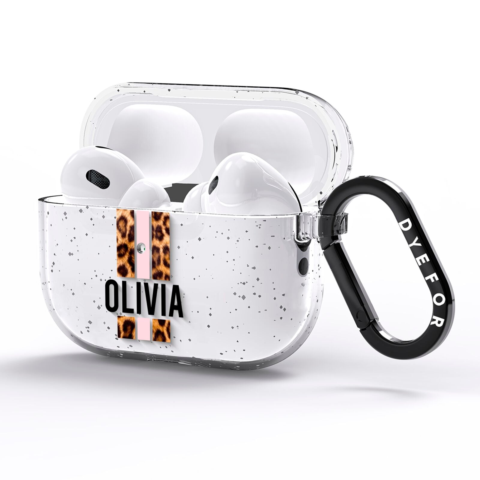 Personalised Leopard Print Stripe AirPods Pro Glitter Case Side Image