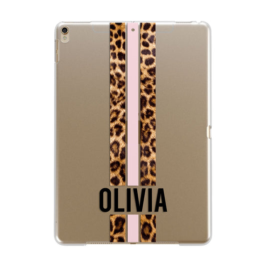 Personalised Leopard Print Stripe Apple iPad Gold Case