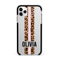 Personalised Leopard Print Stripe Apple iPhone 11 Pro Max in Silver with Black Impact Case