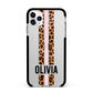 Personalised Leopard Print Stripe Apple iPhone 11 Pro Max in Silver with Black Impact Case