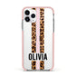 Personalised Leopard Print Stripe Apple iPhone 11 Pro in Silver with Pink Impact Case