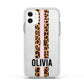 Personalised Leopard Print Stripe Apple iPhone 11 in White with White Impact Case