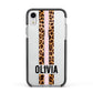 Personalised Leopard Print Stripe Apple iPhone XR Impact Case Black Edge on Silver Phone