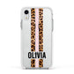 Personalised Leopard Print Stripe Apple iPhone XR Impact Case White Edge on Silver Phone