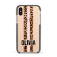 Personalised Leopard Print Stripe Apple iPhone Xs Impact Case Black Edge on Gold Phone