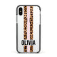 Personalised Leopard Print Stripe Apple iPhone Xs Impact Case Black Edge on Silver Phone