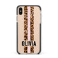 Personalised Leopard Print Stripe Apple iPhone Xs Max Impact Case Black Edge on Gold Phone