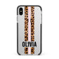 Personalised Leopard Print Stripe Apple iPhone Xs Max Impact Case Black Edge on Silver Phone