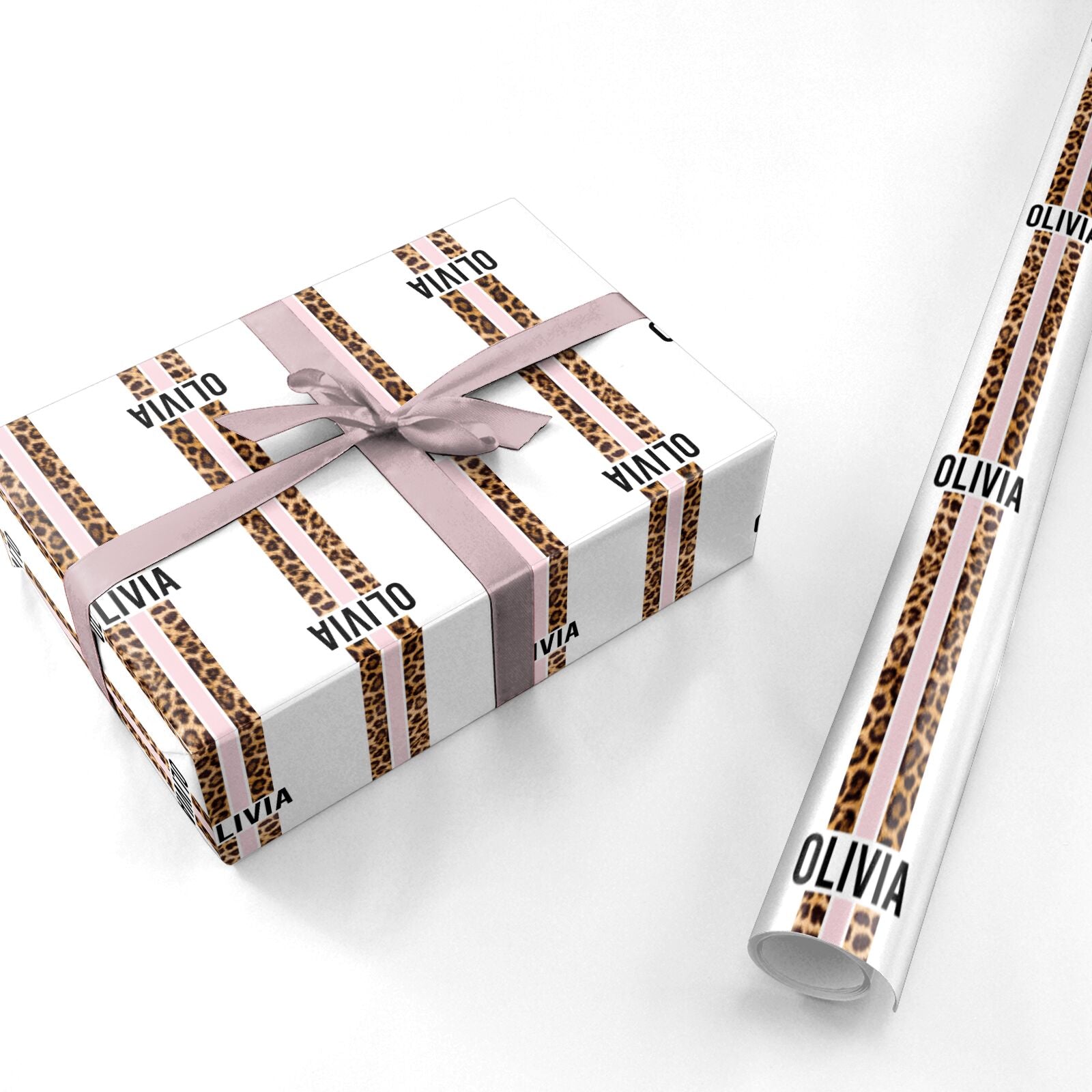 Personalised Leopard Print Stripe Personalised Wrapping Paper