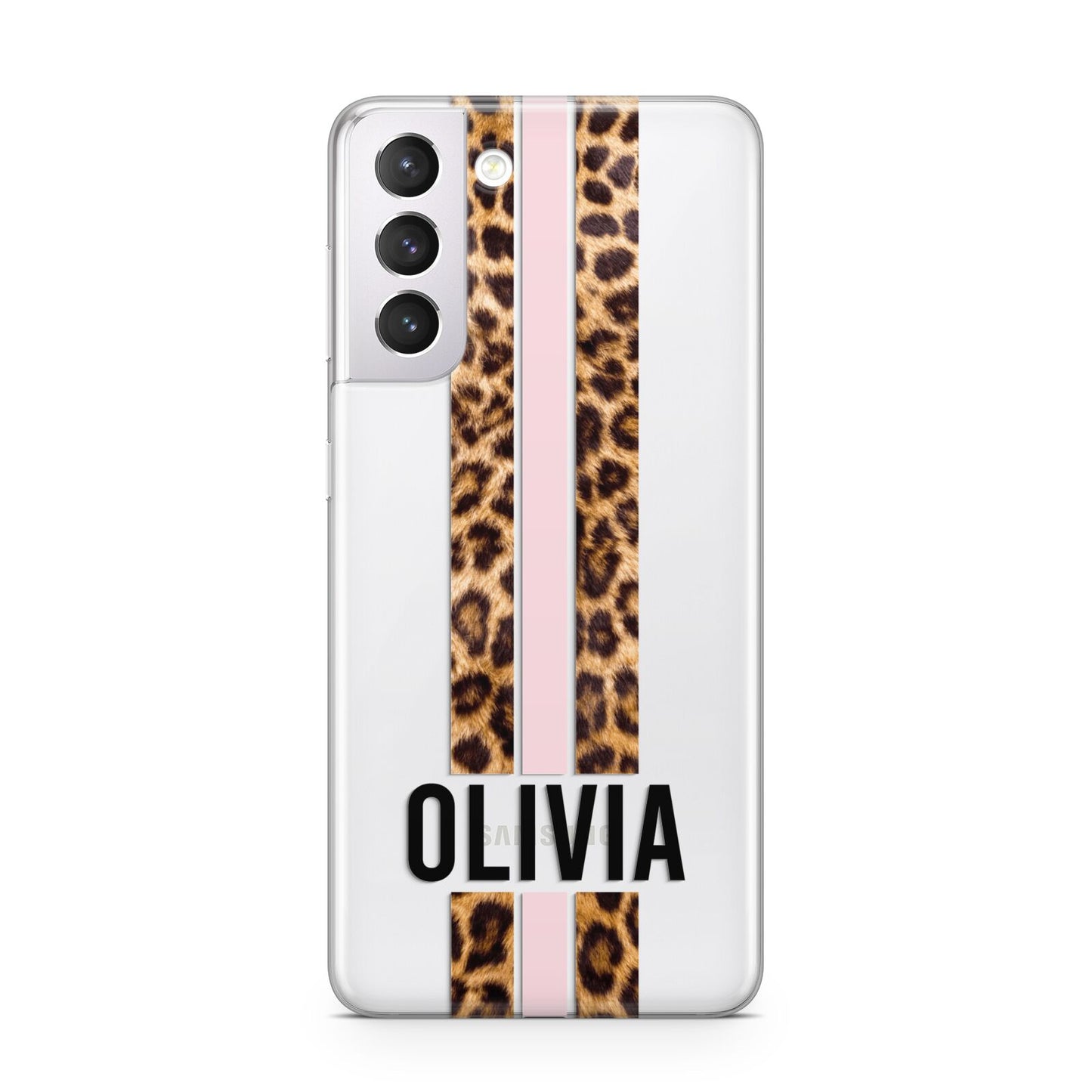 Personalised Leopard Print Stripe Samsung S21 Case