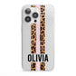 Personalised Leopard Print Stripe iPhone 13 Pro Clear Bumper Case