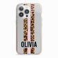 Personalised Leopard Print Stripe iPhone 13 Pro TPU Impact Case with Pink Edges