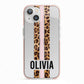 Personalised Leopard Print Stripe iPhone 13 TPU Impact Case with Pink Edges