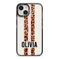 Personalised Leopard Print Stripe iPhone 14 Black Impact Case on Silver phone