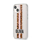 Personalised Leopard Print Stripe iPhone 14 Clear Tough Case Starlight Angled Image