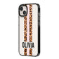 Personalised Leopard Print Stripe iPhone 14 Plus Black Impact Case Side Angle on Silver phone