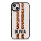 Personalised Leopard Print Stripe iPhone 14 Plus Black Impact Case on Silver phone