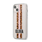 Personalised Leopard Print Stripe iPhone 14 Plus Clear Tough Case Starlight Angled Image
