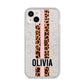 Personalised Leopard Print Stripe iPhone 14 Plus Glitter Tough Case Starlight