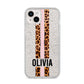 Personalised Leopard Print Stripe iPhone 14 Plus Glitter Tough Case Starlight