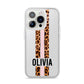 Personalised Leopard Print Stripe iPhone 14 Pro Clear Tough Case Silver