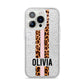 Personalised Leopard Print Stripe iPhone 14 Pro Glitter Tough Case Silver