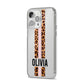 Personalised Leopard Print Stripe iPhone 14 Pro Max Clear Tough Case Silver Angled Image