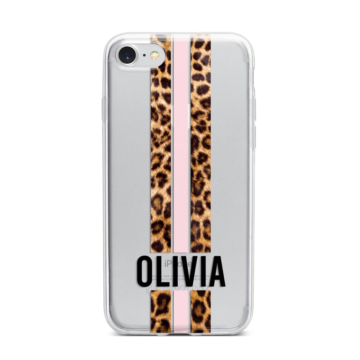 Personalised Leopard Print Stripe iPhone 7 Bumper Case on Silver iPhone