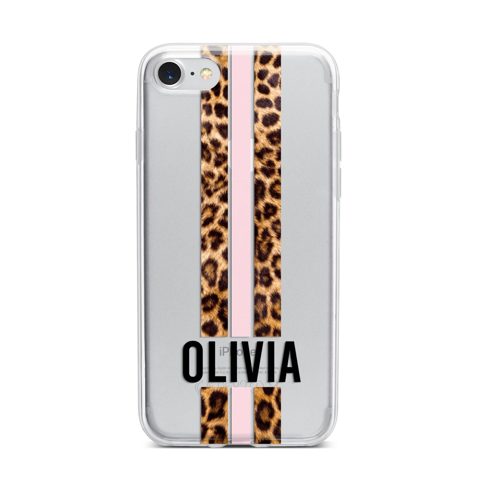 Personalised Leopard Print Stripe iPhone 7 Bumper Case on Silver iPhone