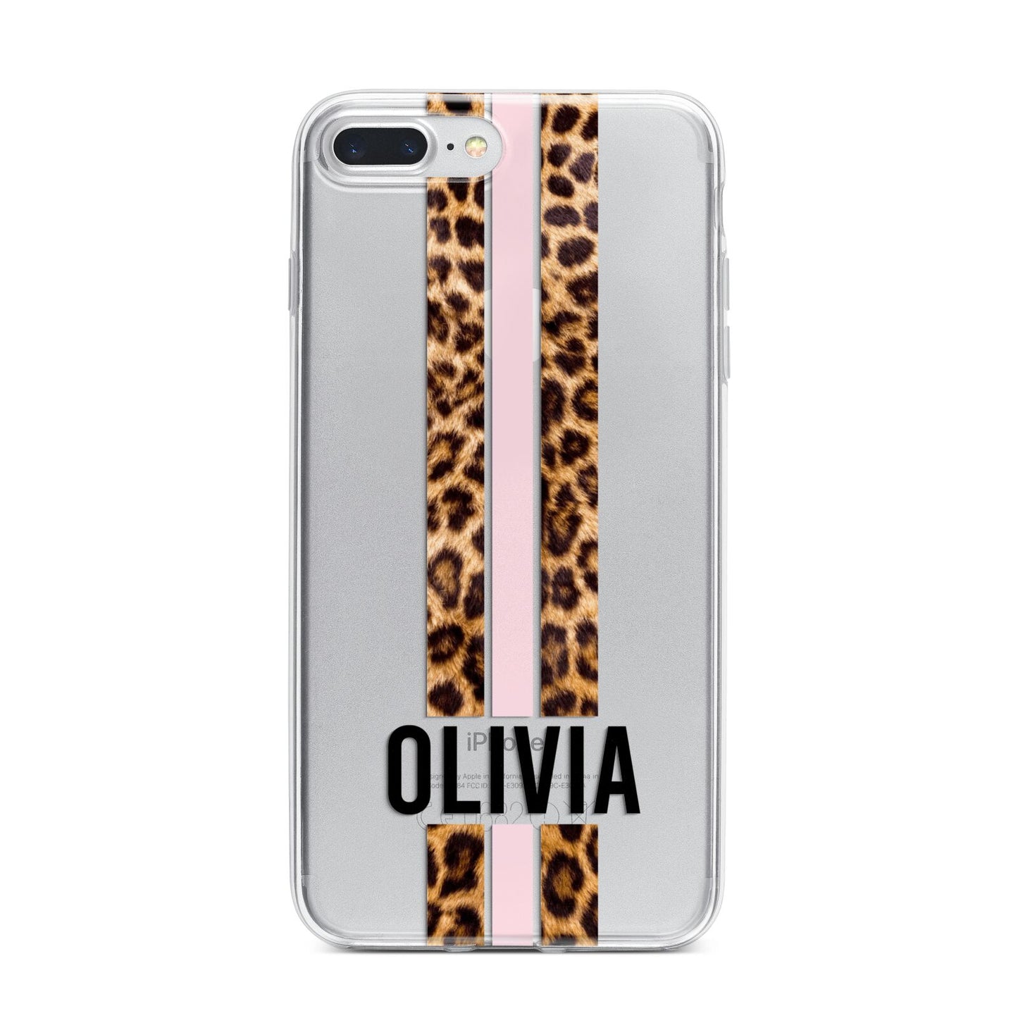 Personalised Leopard Print Stripe iPhone 7 Plus Bumper Case on Silver iPhone
