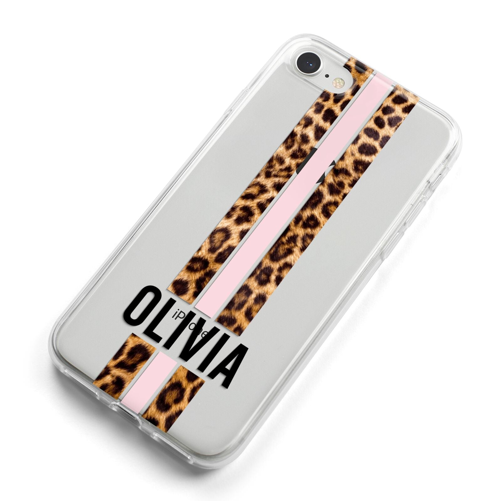 Personalised Leopard Print Stripe iPhone 8 Bumper Case on Silver iPhone Alternative Image