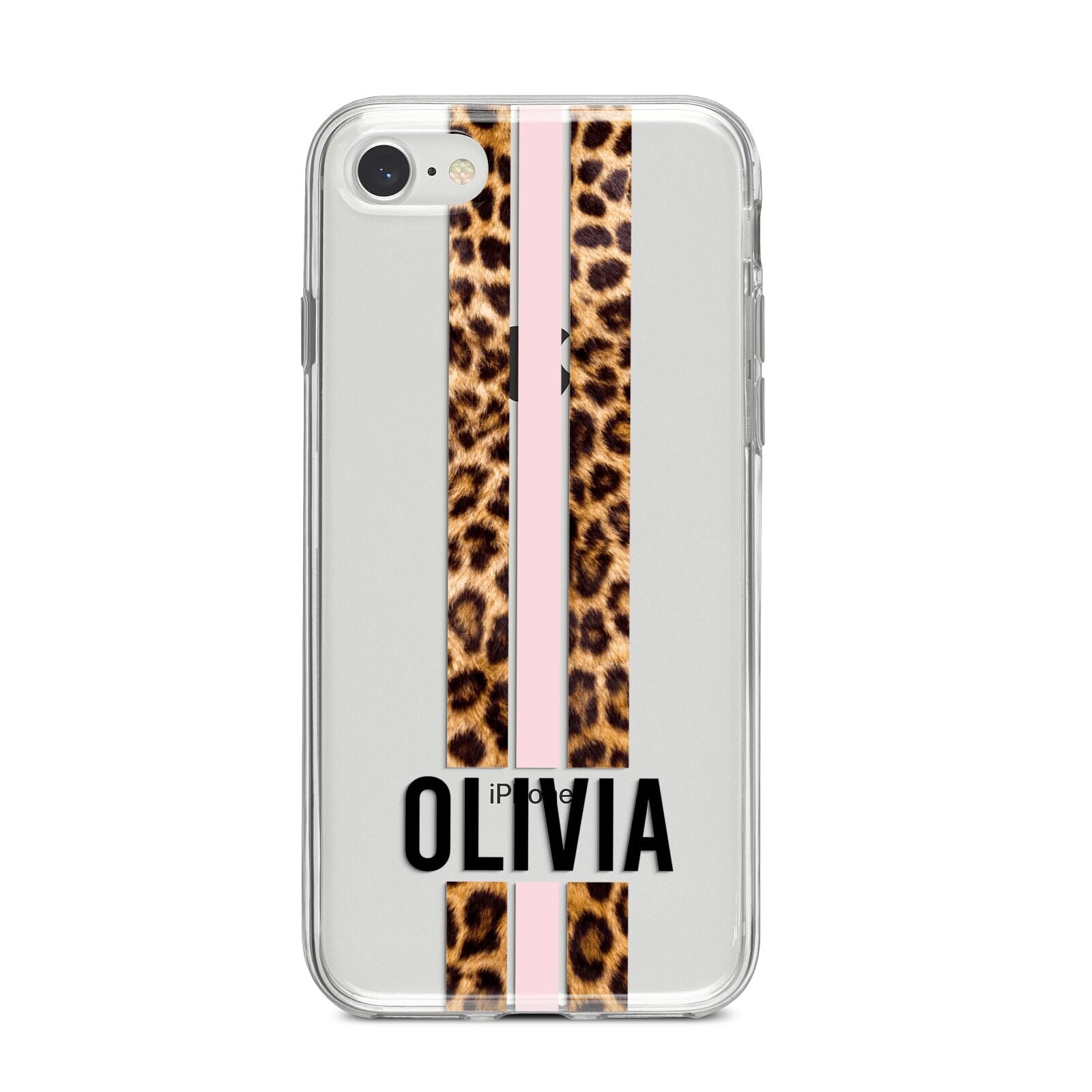 Personalised Leopard Print Stripe iPhone 8 Bumper Case on Silver iPhone