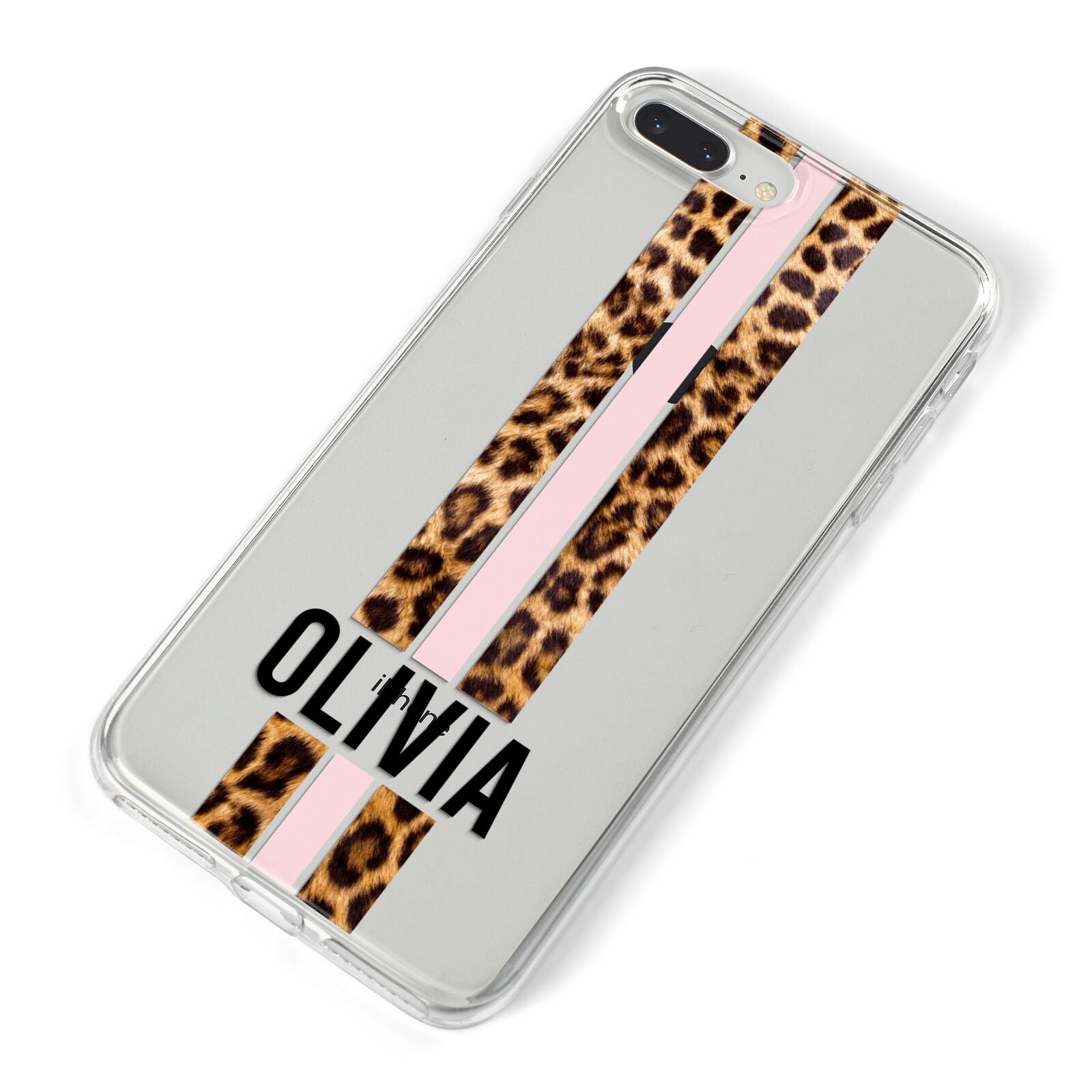 Personalised Leopard Print Stripe iPhone 8 Plus Bumper Case on Silver iPhone Alternative Image