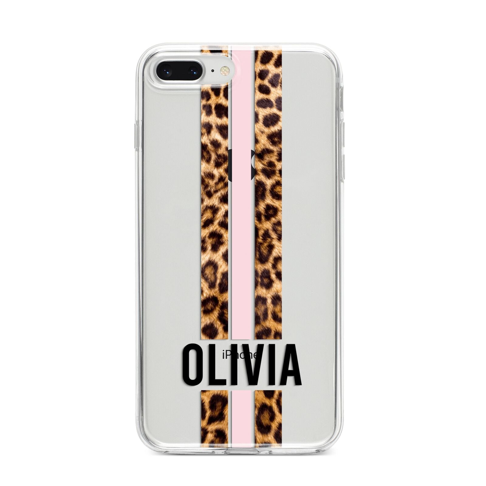 Personalised Leopard Print Stripe iPhone 8 Plus Bumper Case on Silver iPhone