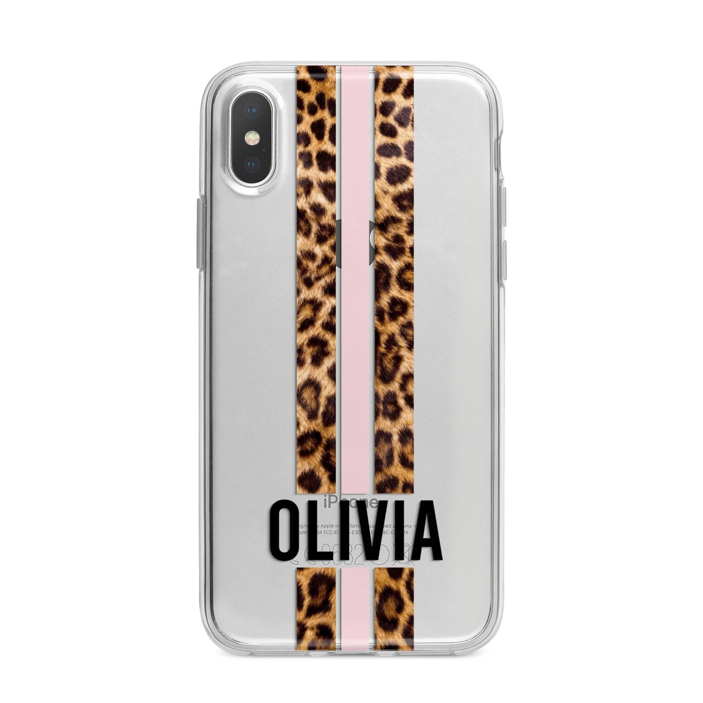 Personalised Leopard Print Stripe iPhone X Bumper Case on Silver iPhone Alternative Image 1