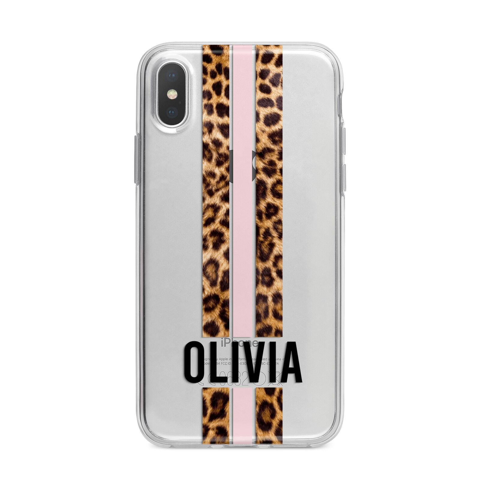 Personalised Leopard Print Stripe iPhone X Bumper Case on Silver iPhone Alternative Image 1