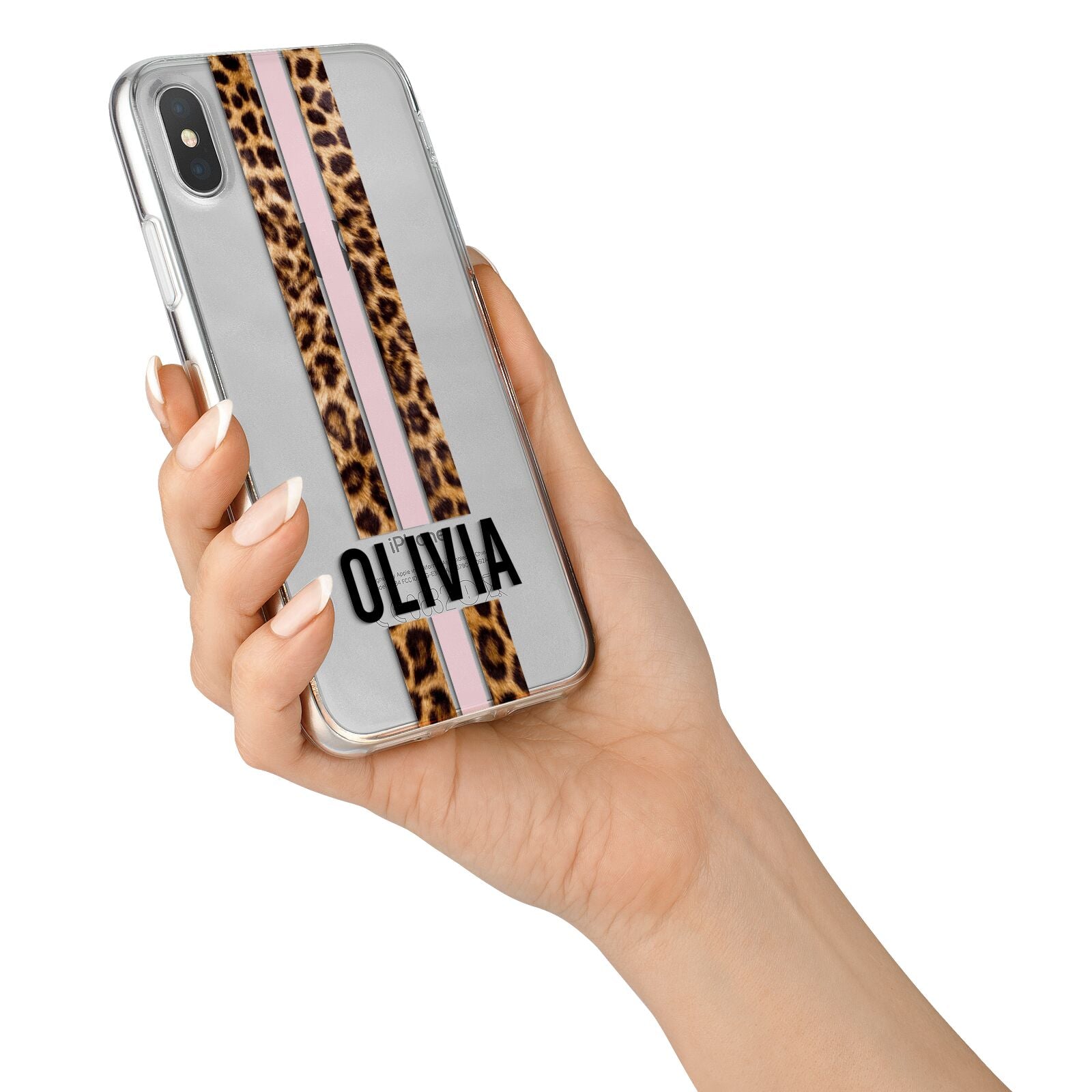 Personalised Leopard Print Stripe iPhone X Bumper Case on Silver iPhone Alternative Image 2
