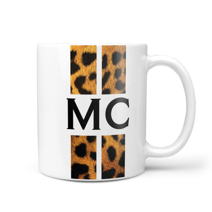 Personalised Leopard Print Stripes Initials 10oz Mug