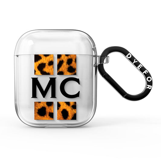Personalised Leopard Print Stripes Initials AirPods Clear Case