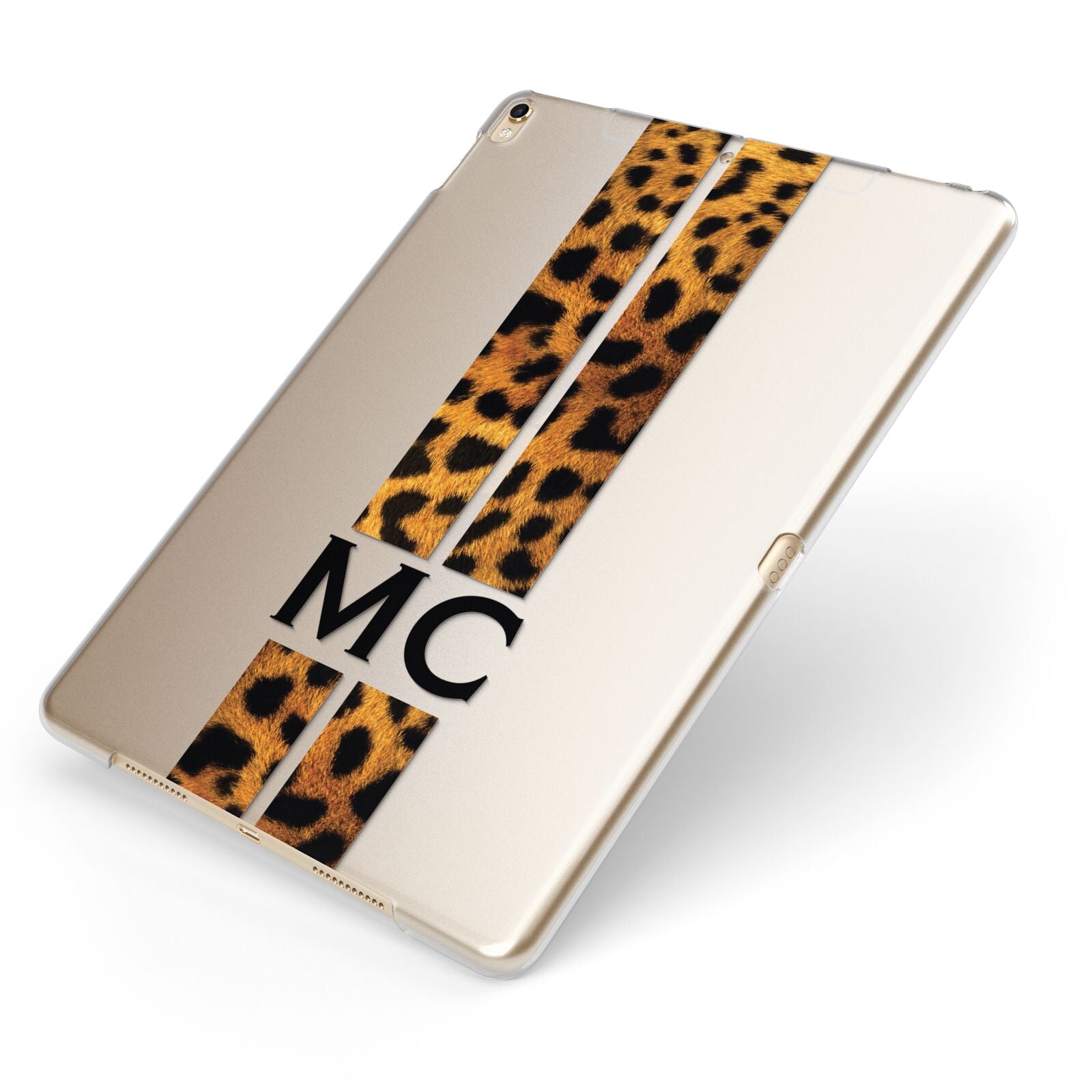 Personalised Leopard Print Stripes Initials Apple iPad Case on Gold iPad Side View