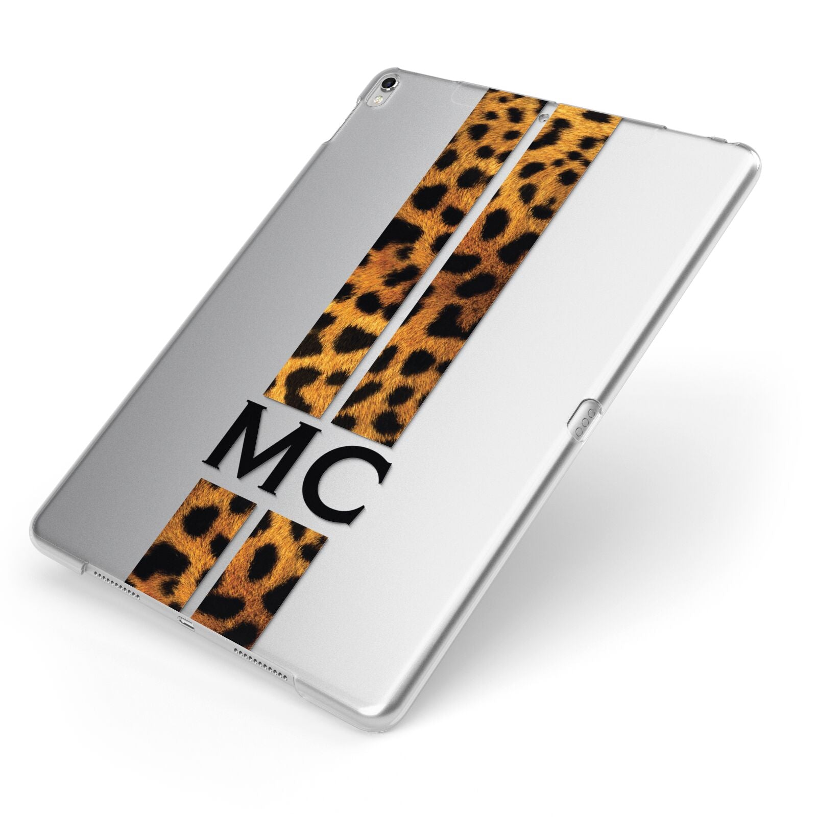 Personalised Leopard Print Stripes Initials Apple iPad Case on Silver iPad Side View