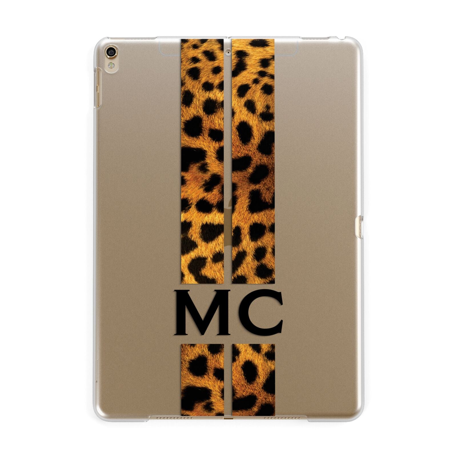 Personalised Leopard Print Stripes Initials Apple iPad Gold Case