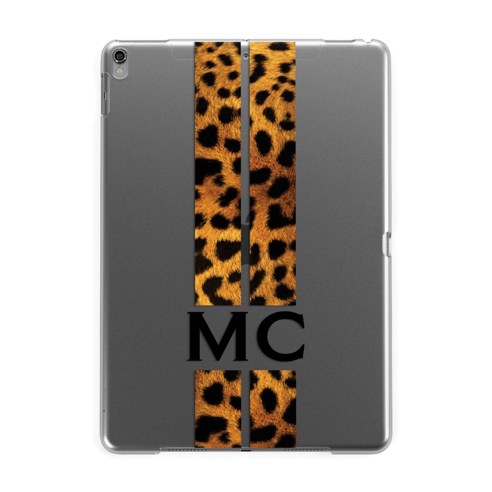 Personalised Leopard Print Stripes Initials Apple iPad Grey Case
