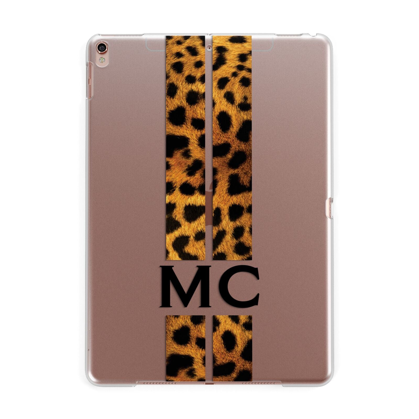 Personalised Leopard Print Stripes Initials Apple iPad Rose Gold Case
