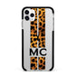Personalised Leopard Print Stripes Initials Apple iPhone 11 Pro Max in Silver with Black Impact Case