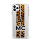Personalised Leopard Print Stripes Initials Apple iPhone 11 Pro Max in Silver with White Impact Case