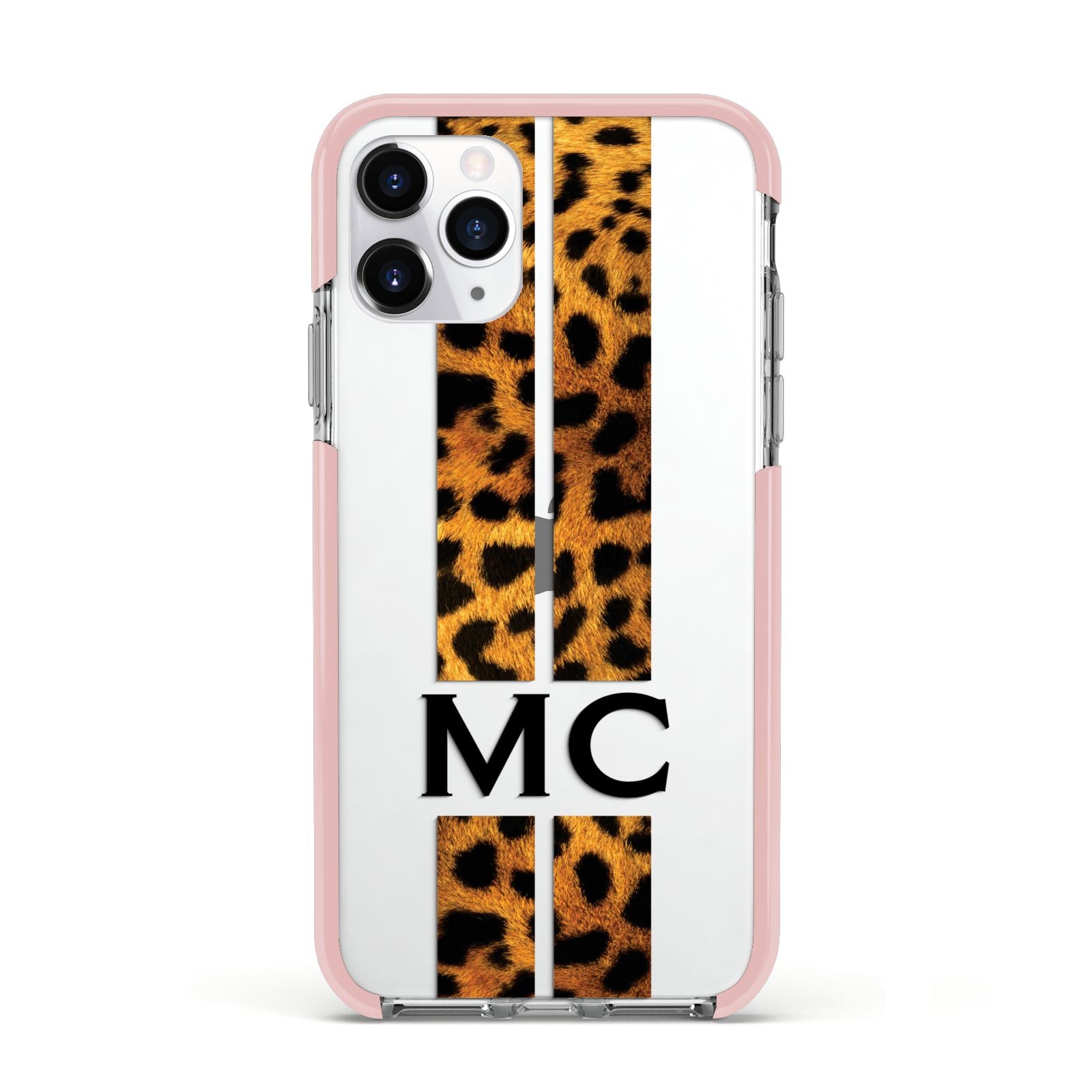 Personalised Leopard Print Stripes Initials Apple iPhone 11 Pro in Silver with Pink Impact Case