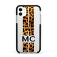 Personalised Leopard Print Stripes Initials Apple iPhone 11 in White with Black Impact Case