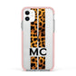 Personalised Leopard Print Stripes Initials Apple iPhone 11 in White with Pink Impact Case